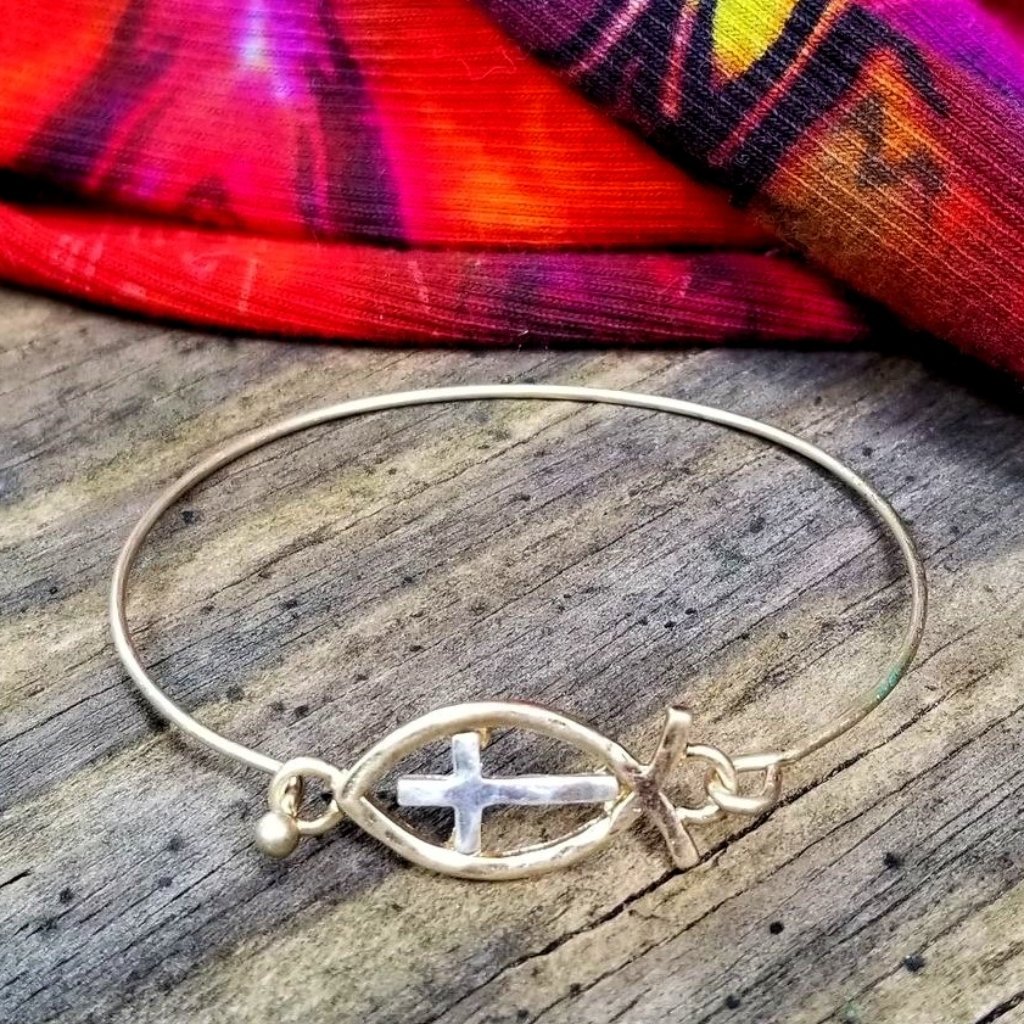 Bracelet. Ichthus Fish Cross. Gold & Silver. Nwt.